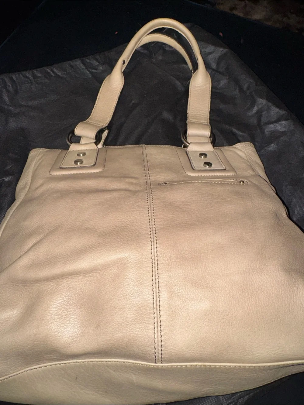 b. makowsky Cream Leather Shoulder Tote with Front Pleats
